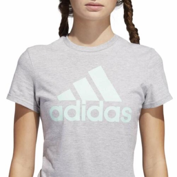 NWT ADIDAS BADGE OF SPORT TEE CHILL LIFTING CROP T SHIRT GREY WHITE MINT GREEN - Picture 3 of 5